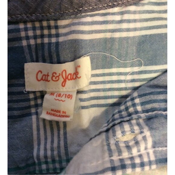 CAT & Jack Medium 8/10 Blue Green Plaid Shirt - Picture 3 of 4